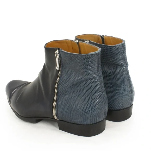 Balenciaga Side Zip Cowhide Leather Blue Python Zip Up Boots - Picture 6 of 10